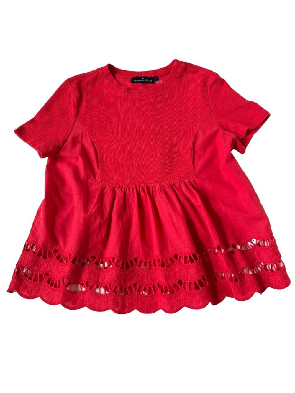 Pomander Place Womens S Red Short Sleeve Blouse Lexi Top Eyelet Hem Tuckernuck